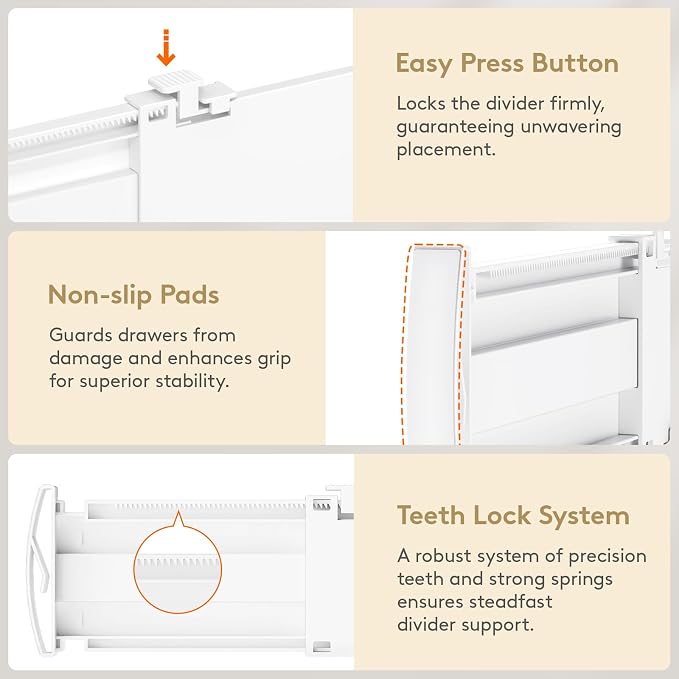 Lifewit Drawer Dividers for Clothes, 3.2" Tall 10.5"-16.5" Expandable Dresser Drawer Organizers, Adjustable White Plastic Separators for Kitchen, Cabinet, Nursery, Socks & Underwear Storage, 4 Pack - Image 6