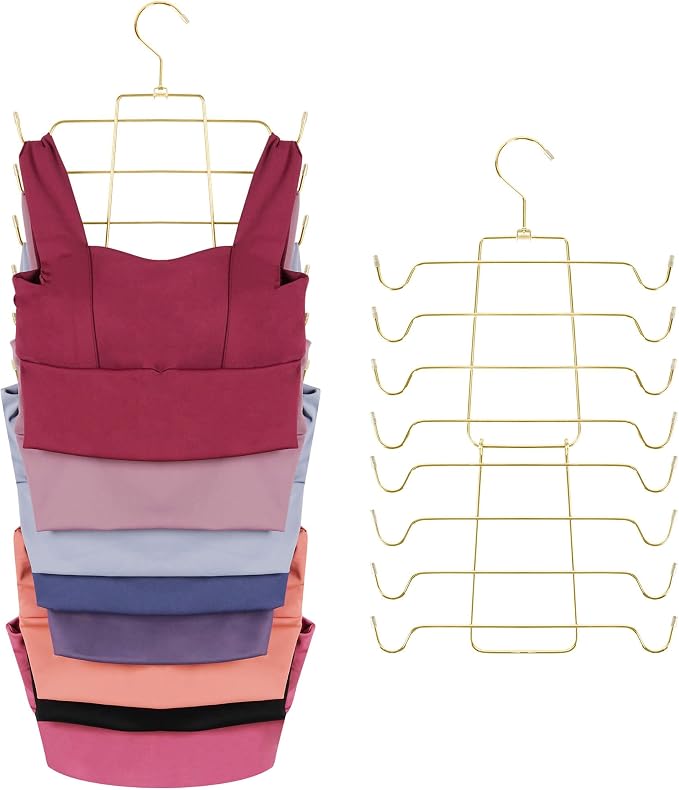 ZEDODIER 2 Pack Tank Top Hanger Space Saving, Bra Hangers for Closet Organizer, Hanging Bra Organizer Tank Tops Holder with 16 Hooks, Metal Closet Organizers and Storage Small Space Solutions, Gold by ZEDODIER