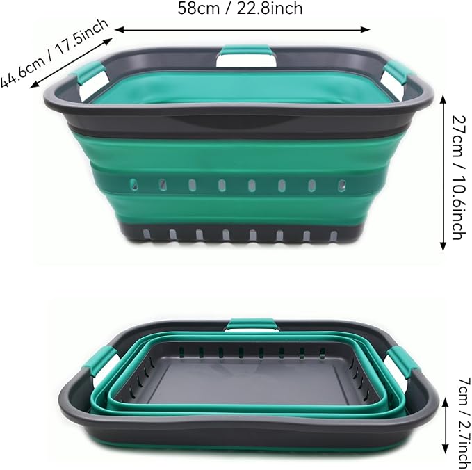 SAMMART 42L (11 gallon) Collapsible Plastic Laundry Basket - Foldable Pop Up Storage Container/Organizer - Space Saving Hamper/Basket (1, Grey/Turquoise Blue) - Image 3