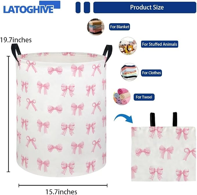 Baby Laundry Hamper kids laundry Basket Waterproof Laundry Bag for Bedroom Toy Clothes Organizer Room Décor(Bowknot) - Image 2