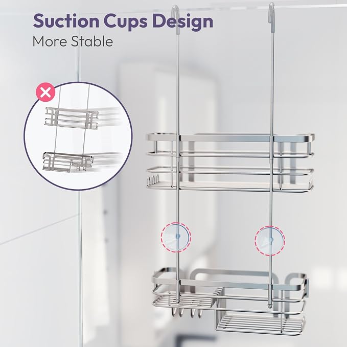 SWTYMIKI Shower Caddy Hanging Organizer - Over the Door Shower Caddy with Soap Holder, 11 Hooks, 2 Installation Ways, Stainless Steel Rustproof Bathroom Organizer, Sand Nickel - Image 6