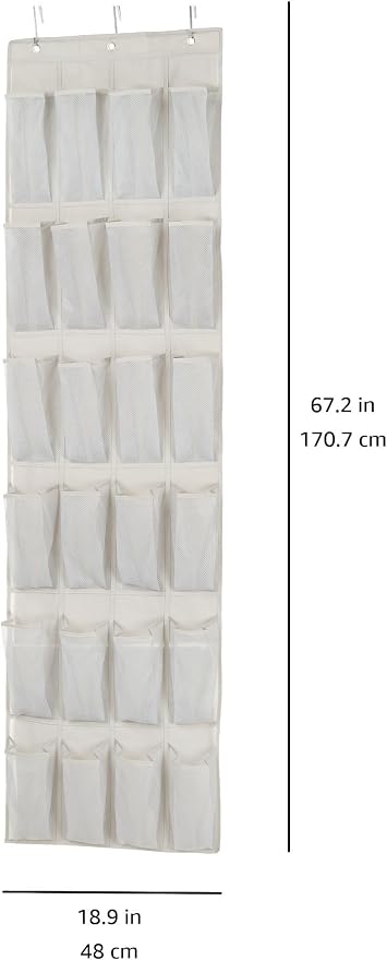 Amazon Basics 24 Medium Mesh Pocket Over-the-Door Hanging Shoe Organizer, Space Saving Shoe Storage, Light Grey | Over-the-Door, 24 - Image 6
