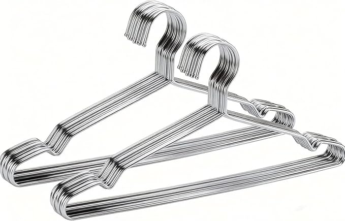 Hangers 20 Pack Coat Wire Hangers Heavy Duty Stainless Steel Clothes Hanger with Non Slip Grooves, 16.5 Inch Ultra Thin Metal Hangers Space Saving Clothing Hanger Silver by SeropyDirect
