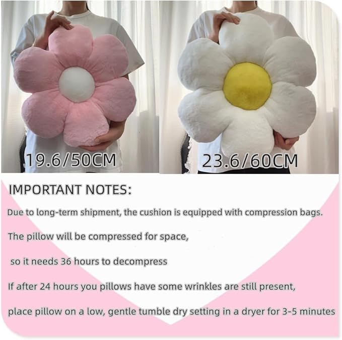 Flower Shaped Throw Pillow 15.7In Daisy Seating Cushion - Cute Home Decor & Plush Pillow for Sofa, Couch, Bed