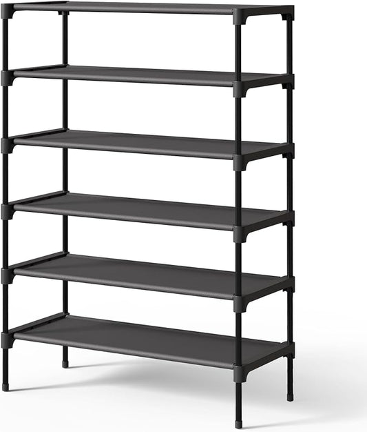 Kitsure Shoe Rack - Non-Woven Shoe Rack Shelf, Shoe Organizer for Closet, Entryway, Garage & Corridor, Stackable Shoe Shelves, 27.5" Wide - 6 Tier, Black by Kitsure
