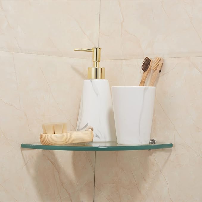 Kingrol 3 Pack Glass Bathroom Shower Shelves, Extra Thick Wall Mounted Shelves, Clear Floating Corner Shelves for Kitchen, Bathroom, Living Room, Office - Image 6