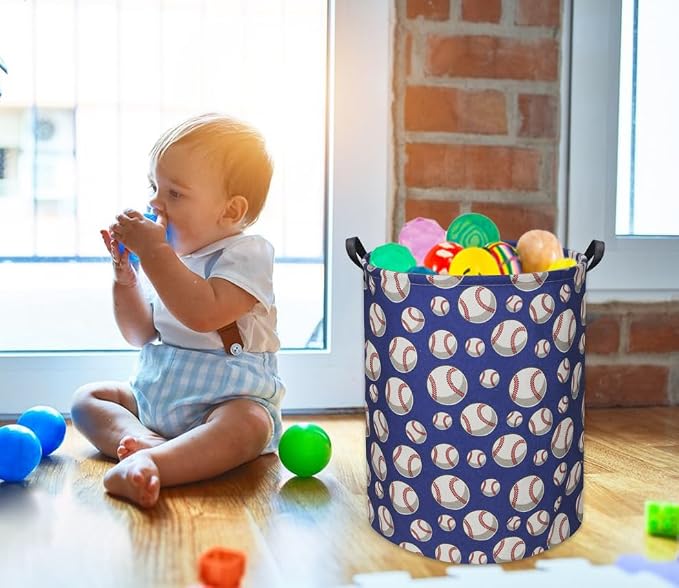 HIYAGON Baseball Kids Laundry Hamper, Large, Cotton & Linen, Waterproof PE Coating, Collapsible, Multi-purpose, Dinosaur Pattern - Image 2