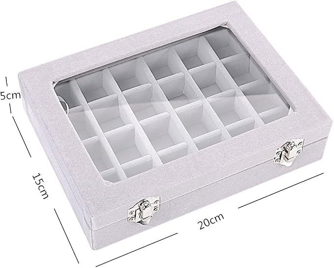 24 Grids Velvet Glass Ring Earrings Jewelry Box Earrings Organiser Storage Holder Display Case - Image 3