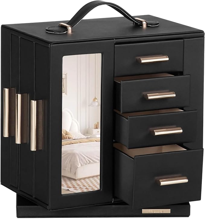 Homde Jewelry Box for Women Large: Rotating Organizer for Ring Earring Necklace Bracelet - 7 Drawers Storage for Dresser (Black) by Homde