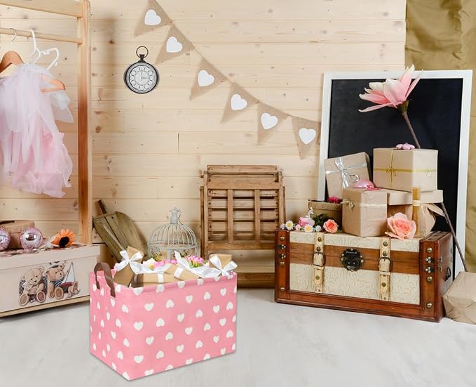 Rectangular Pink Baskets,Heart Basket,Pink Girls Basket Kids Storage Bin Baby Toy Organizer Box Love Room Decor for Home(Pink Love) - Image 5