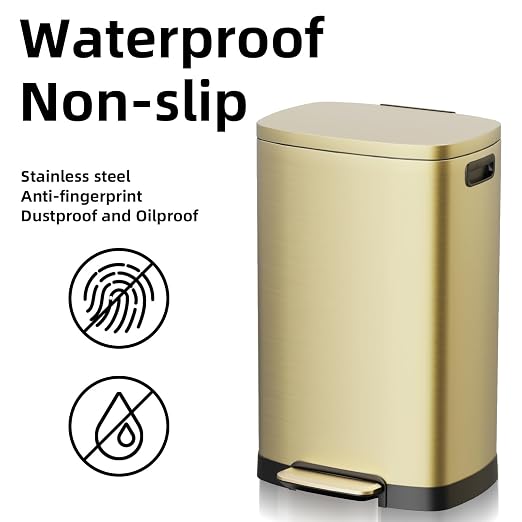 KdbK 13 Gallon Trash Can with Lid, 50L Fingerprint Proof Stainless Steel Kitchen Trash Can with Removable Inner Bucket and Lid Soft Close, Pedal Rubbish Bin for Home Office, Gold - Image 5