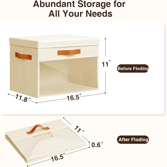 Homsorout Large Storage Bins with Lids - 6 Pack Foldable Decorative Organizers with Clear Windows & Handles, Cube Storage Organizers for Clothes, Blankets, Sweaters, CD, Beige - Image 3