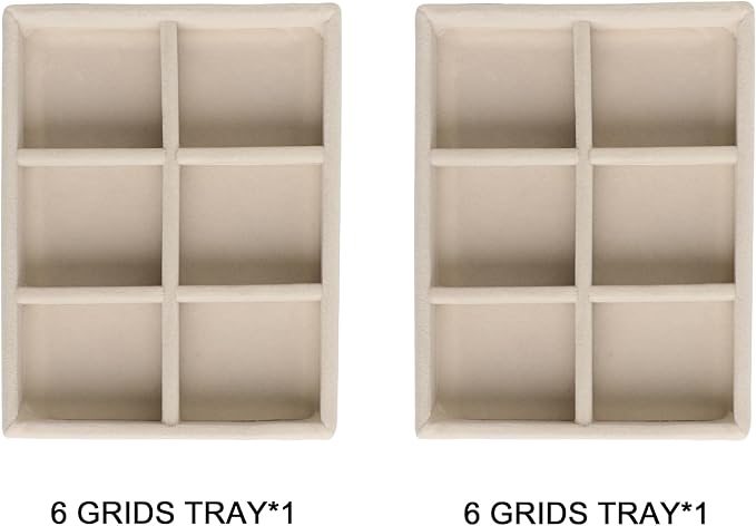 Frebeauty Small Jewelry Tray Set,Stackable Velvet Jewelry Organizer Tray,Mini Jewelry Drawer Organizer,Drawer Inserts,4.92 x 3.74 x 0.9 Inches,6 Grid Earring Organizer for Women(Set 2,Beige) - Image 2