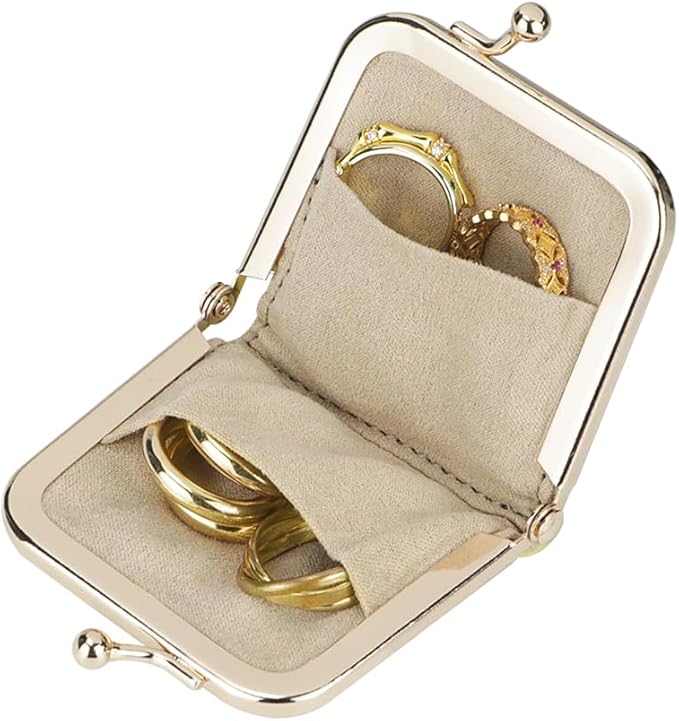 Royal Bagger Genuine Cow Leather Ultra-Slim Mini Jewelry Box, Ring & Necklace Storage, Slim Coin Purse with Kiss Lock for Women 3120 (Milk Tea) - Image 4