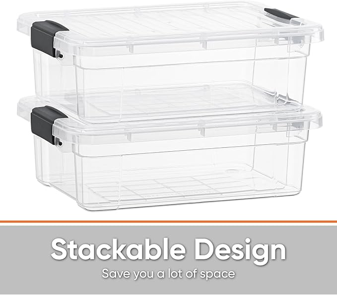Superio Clear Storage Boxes with Lids, 2.3 Quart Plastic Container Bins for Organizing, Stackable Crates, BPA Free, Non Toxic, Odor Free, Organizers for Home, Office and Dorm, 3 Pack