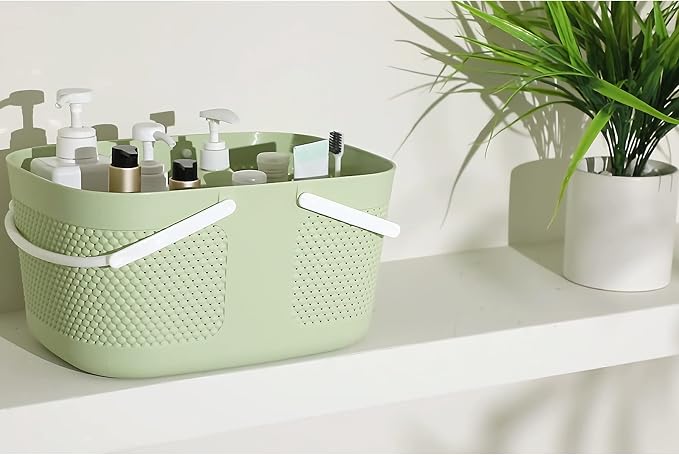 Shower Caddy Basket, Portable Large Capacity Thickened Plastic Organizer Storage Tote with Handles Drainage Toiletry Bag Bin for Bathroom, College Dorm Room Essentials, Kitchen, Camp, Gym, Green - Image 2