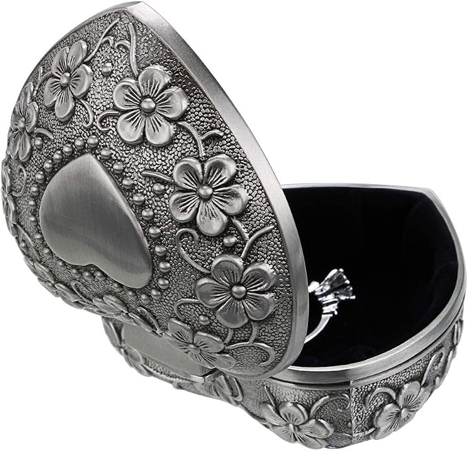 Hipiwe Vintage Heart Shape Jewelry Box - Small Antique Ring/Earrings/Necklace Storage Organizer Case, Metal Treasure Chest Trinket Keepsake Gift Box for Women - Image 5