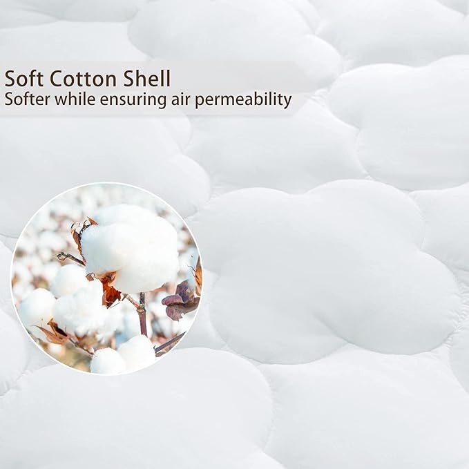 WhatsBedding Waterproof Mattress Pad Full Size Cotton Top Down Alternative Filling Pillowtop Mattress Topper Cover-Fitted Quilted White(Waterproof Full Mattress Pad)