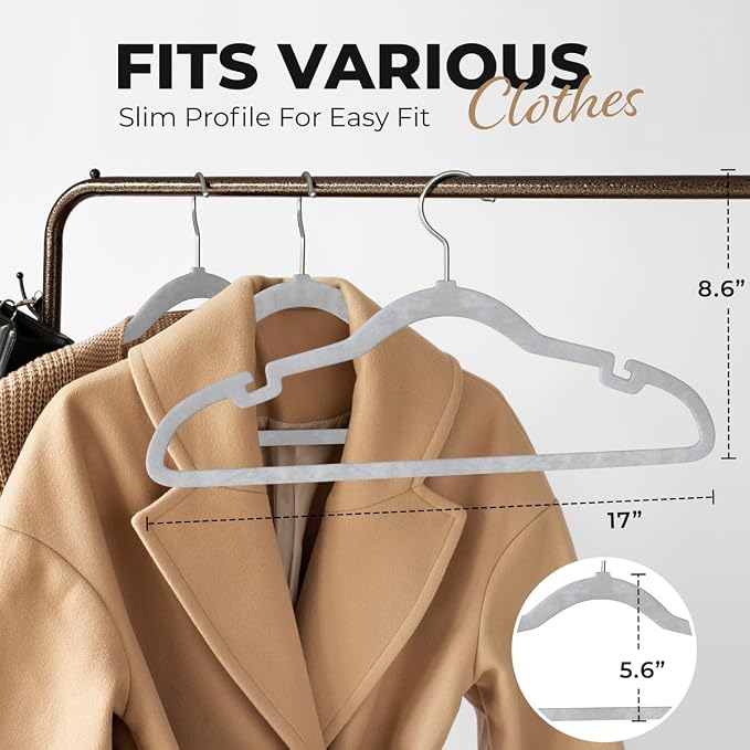 Our Modern Space 30 Pack Velvet Hanger for Shirt Pants Dresses Skirts Suits Jackets - Slim Space Saving Design - Standard Coat Hanger - Sturdy & Durable Design with Shoulder Grooves Hook - Image 3