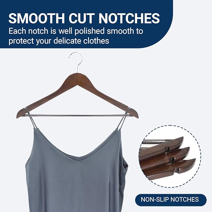 Amber Home 20 Pack Walnut Wooden Coat Hangers, Vintage Wood Suit Hangers with Non-Slip Pant Bar, Clothes Hangers for Closet Organization, Shirts, Jackets, Dresses, and Pants (Retro, 20) - Image 3
