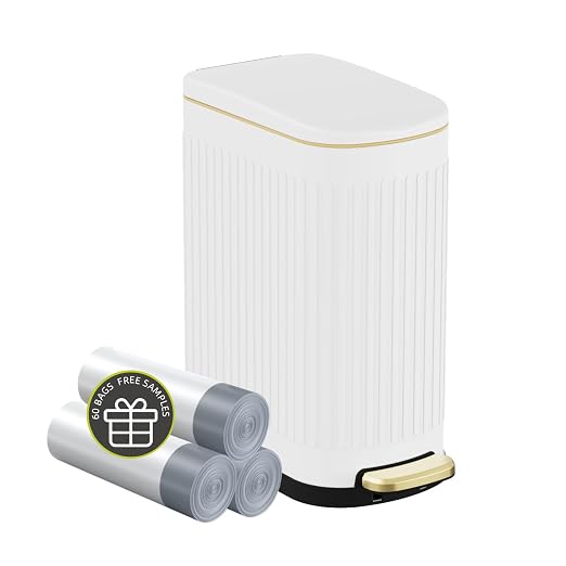 KSSKSS 2.6 Gallon Slim Bathroom Trash Can with Soft Close Lid, 10L Stainless Steel Garbage Can with Removable Liner Bucket, for Narrow Spaces, Bathroom, Bedroom (White) by ksskss