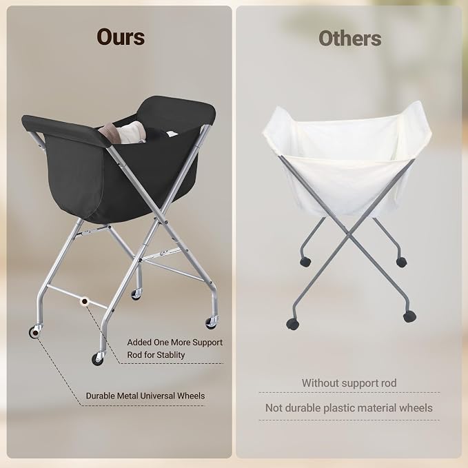 ELYKEN Laundry Cart with Wheels, 32”H Easy Rolling Laundry Hamper with Removable Liner Bag, Sturdy Metal Frame Clothes Basket with 4 Casters and 2 Brakes - Image 3