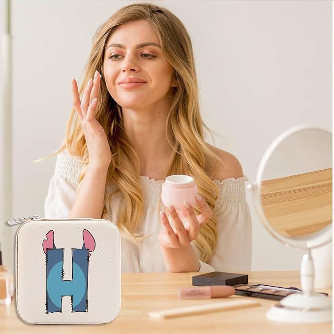 LONGXIN Cute Cartoon Gifts, Initial Travel Jewelry Case Small Jewelry Box Organizer, Personalized Gifts for Women Teen Girls, Birthday Christmas Gifts for Cartoon Lovers, Letter H - Image 7