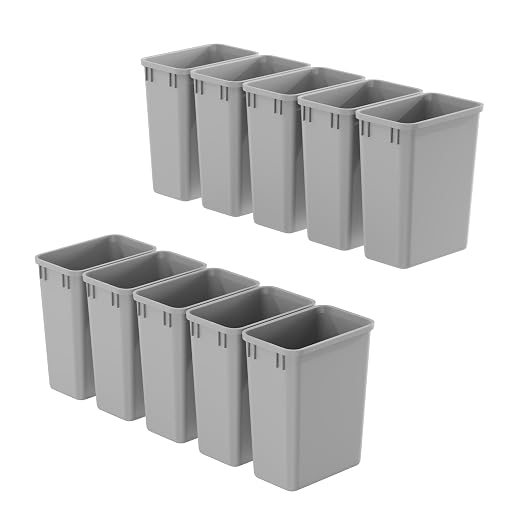 Dowell 10 Pack 35Qt Wastebasket Trash Container, 9Gal, Plastic, Stackable, for Kitchen/Bathroom/Office, Fits Under Sink/Desk - Grey (10, 35 QT) by DowellKitchenBath