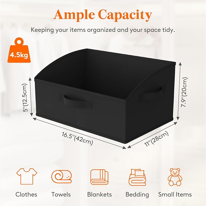 Lifewit Trapezoid Closet Storage Bins for Shelf, 6 Packs Non-woven Closet Organizer Baskets with Handles, Foldable Clothes Containers Boxes for Clothing, Book, Purse, 19L, Large, Black - Image 2