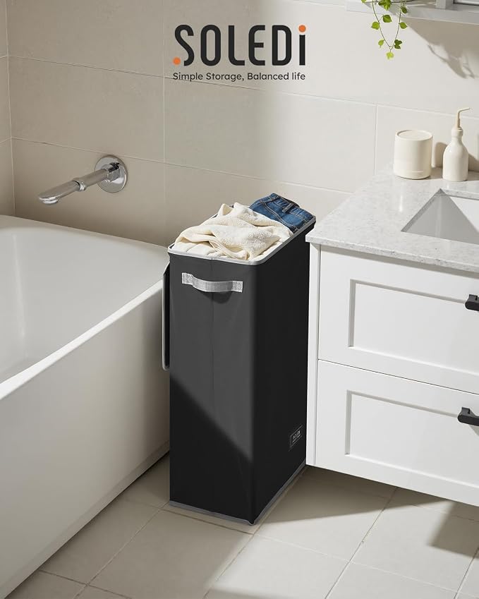 SOLEDI Slim Laundry Hamper with Lid, Narrow Laundry Basket with Removable Bags, Dirty Clothes Hamper with handle, Small Hamper perfect for Laundry room, Bathroom, Bedroom, Small spaces. 70L Black - Image 8