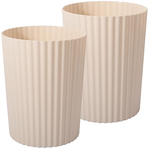 JiatuA Small Trash Can Plastic Wastebasket Round Garbage Container Bin for Bathroom, Kitchen, Bedroom, Home Office, College Dorm, Beige 2 Pack by JiatuA
