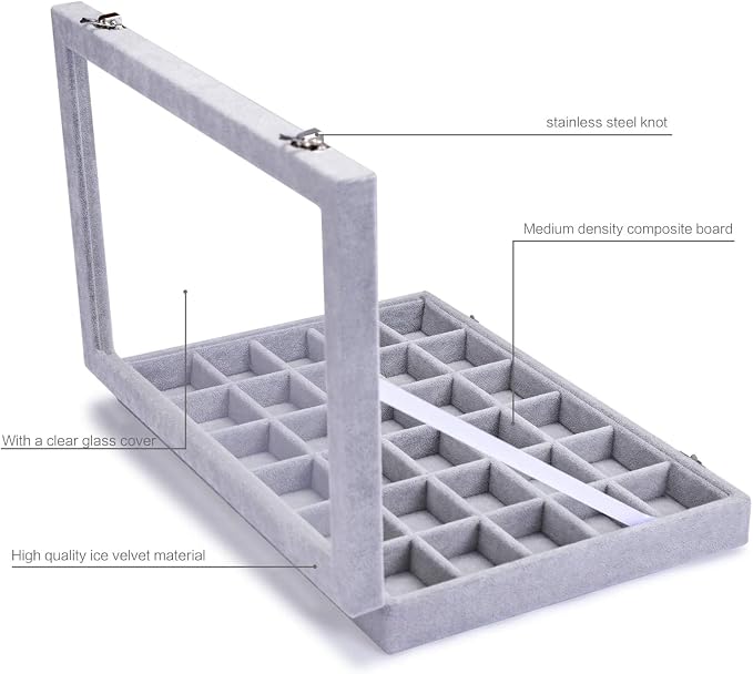 Jewelry Organizer Tray with Clear Lid 30 Grid Velvet Drawer Insert Jewelry Storage box with Glass lid Display Case Store Showcase Holder with Lock Gifts for Women - Image 5