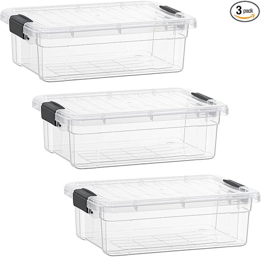 Superio Clear Storage Boxes with Lids, 2.3 Quart Plastic Container Bins for Organizing, Stackable Crates, BPA Free, Non Toxic, Odor Free, Organizers for Home, Office and Dorm, 3 Pack