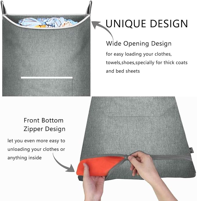 XL Hanging Laundry Hamper, Over the Door Laundry Hamper and Baskets, Wide Opening Hanging Laundry Bag,Hanging Hamper for Bathroom,Dorm,Chirstmas Gifts(Heather Grey, 36x22 Inch) - Image 8