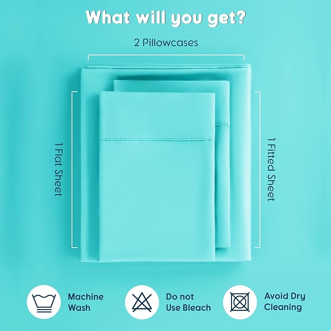 SONORO KATE 100% Egyptian Cotton Sheets Set - 1000 High Thread Count, Luxury 5-Star Hotel Sateen Bed Sheets, Soft, Breathable Long Staple Sheets, Fit up to 16" - 4 PC (Seafoam,California King)