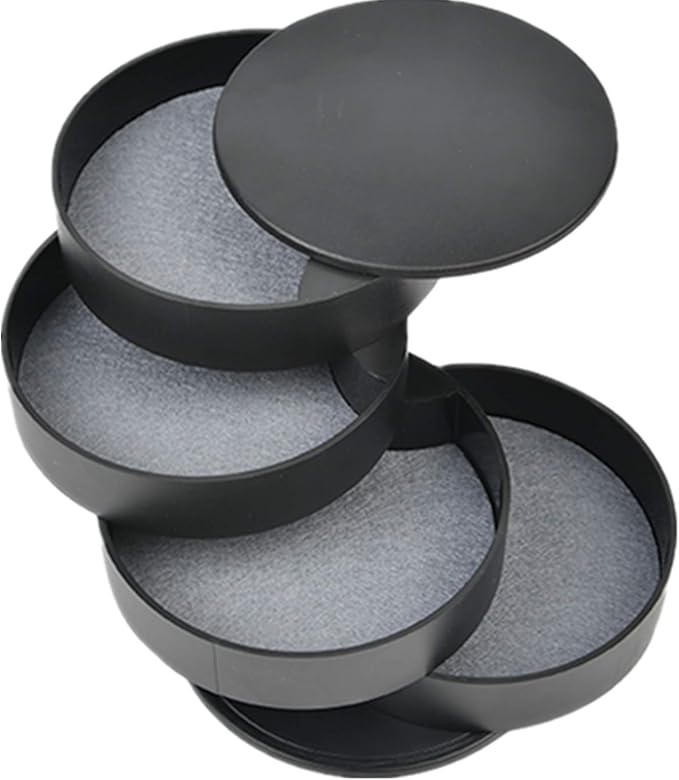 TIMESETL Jewelry Organizer, Small Jewelry Storage Box Earring Holder for Women, 4-Layer Rotating Travel Jewelry Tray Case with Lid for Bracelets Rings Bracelets - Black by TIMESETL
