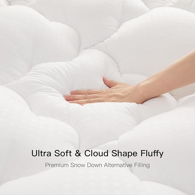 Belffin Queen Mattress Pad Pillow Top Mattress Cover with 8-21 Inch Deep Pocket, Bed Topper for Back Pain Relief Soft Breathable Overfilled Down Alternative Filling, White