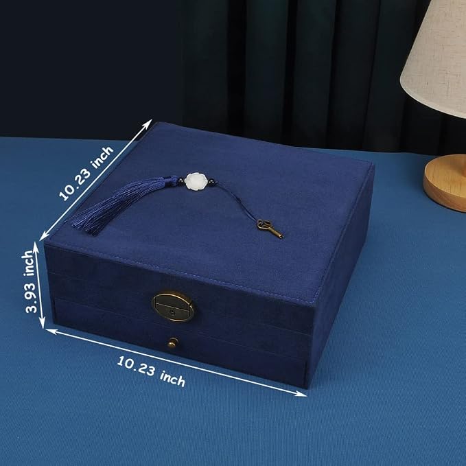 Women Jewelry Box Lockable 3 Layers Large Jewelry Organizer Storage Case for Earrings Necklaces Rings Bracelets,Green Display Jewel Holder (Navy) - Image 7
