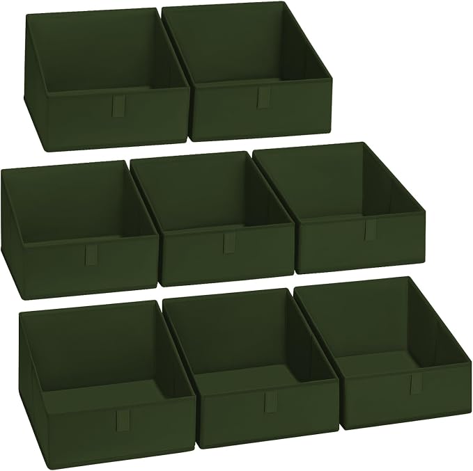DIMJ Closet Storage Bins 8 Pack - Fabric Trapezoid Closet Organizer Bin, Foldable Storage Baskets for Shelves, Closet Shelf Organizer, Clothing Storage Box for Toys, Books, Towel, Clothes, Green by DiMJ