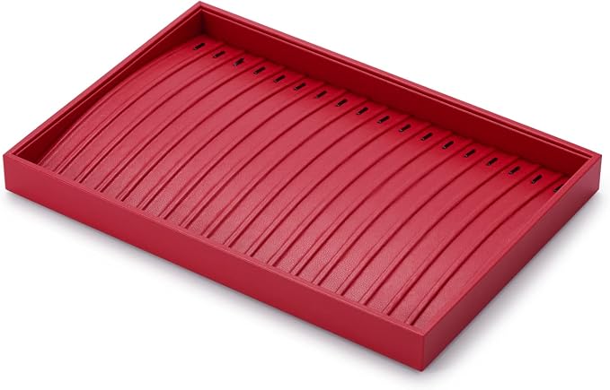 Oirlv Gorgeous Red Leather Jewelry Tray Necklace Bracelet Long Chain Storage Stackable Necklace Trays Jewelry Drawer Organizer - Image 4