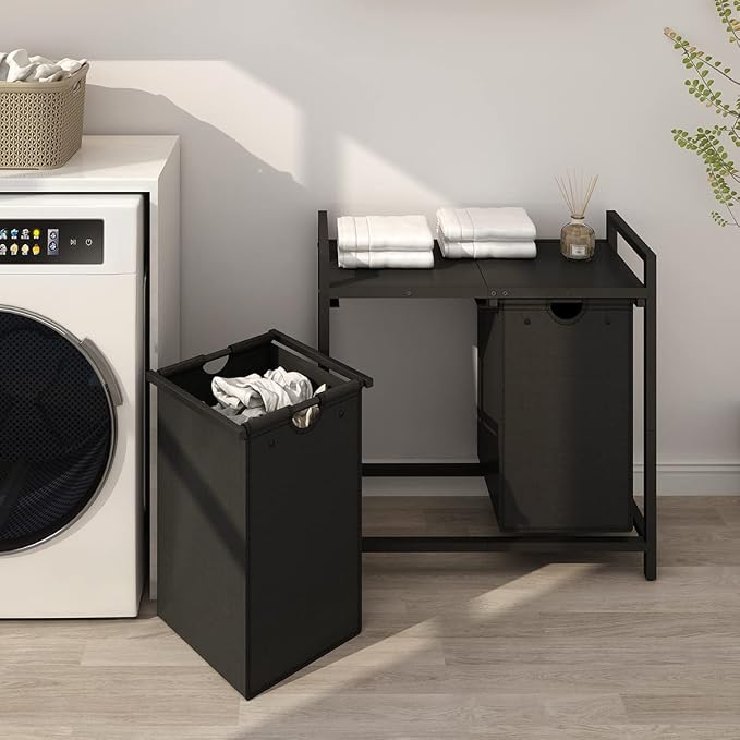 LAATOOREE Laundry Hamper, Two-Color 2 × 48L Laundry Basket with 2 Removable Laundry Sorter Bags and Top Shelf, Clothes Hamper for Laundry Room, Bathroom - Image 6