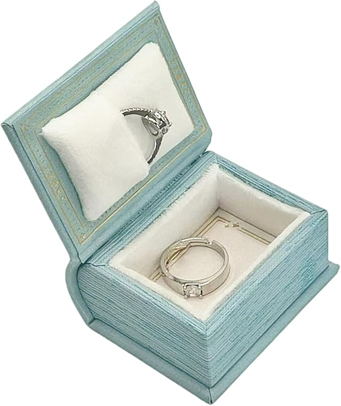 Book Shaped Ring Box - Vintage Engagement Ring Box with Hinged Lid for Proposal Engagement Wedding, Proposal Ring Case -PRB017-Blue - Image 4