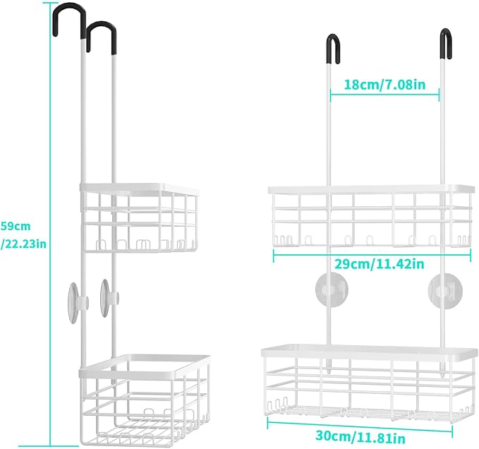 HapiRm Hanging Shower Caddy Organizer - No Drilling Shower Organizer with Hooks, Rustproof & Waterproof 304 Stainless Steel Bathroom Shelves - White - Image 6
