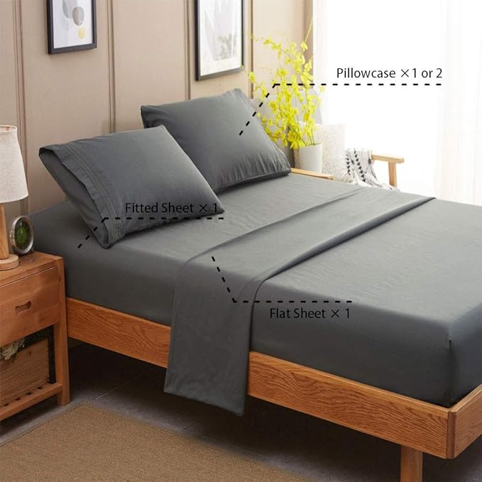 SONORO KATE Bed Sheet Set Super Soft Microfiber 1800 Thread Count Luxury Egyptian Sheets 16-Inch Deep Pocket Wrinkle and Hypoallergenic-4 Piece(Queen Dark Grey)