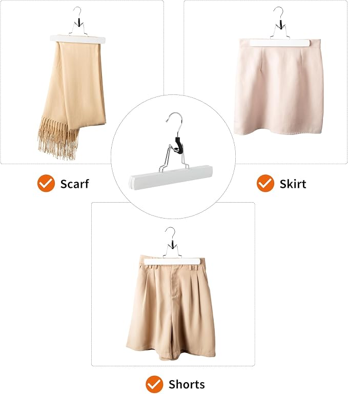 Amazon Basics Wooden Pants Hangers - White, (Pack of 60) - Image 3