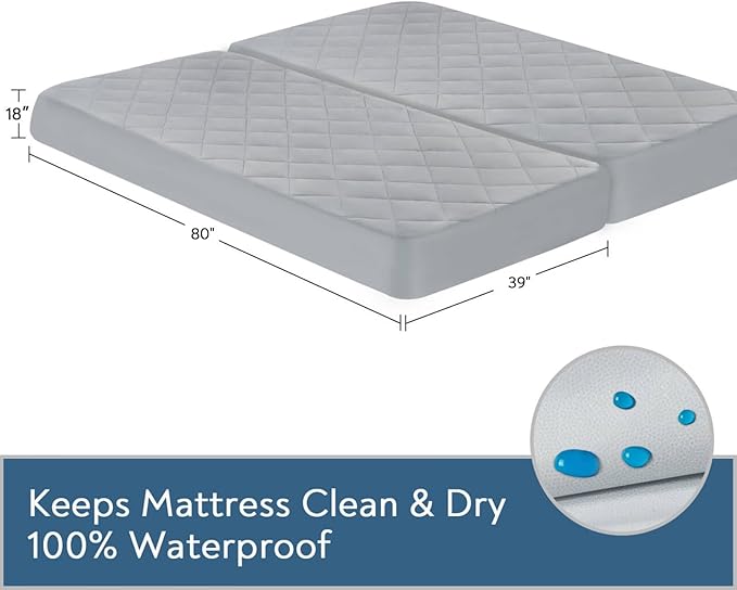 Split King Mattress Pad Waterproof Quilted, Fitted Mattress Protector Cover 39" X 80" 2 Pack Noiseless & Soft, Split King Mattress Topper for Adjustable Bed, Grey