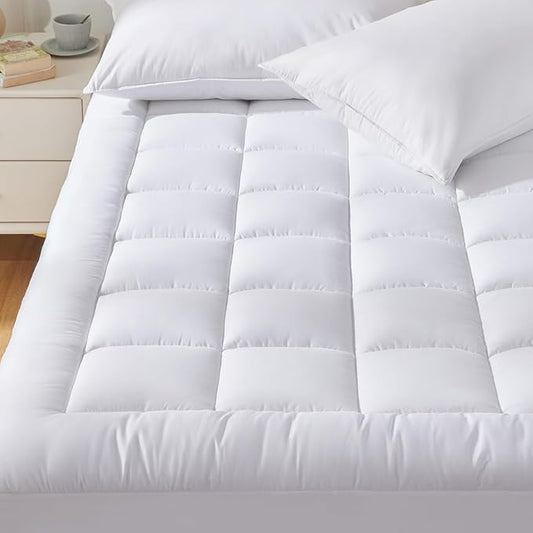 CozyLux Twin Size Mattress Pad Pillow Top Cotton Cooling Mattress Topper 8-21" Deep Pocket Mattress Cover Quilted Fitted Cooling 450GSM Mattress Protector (39x75 inch,White)