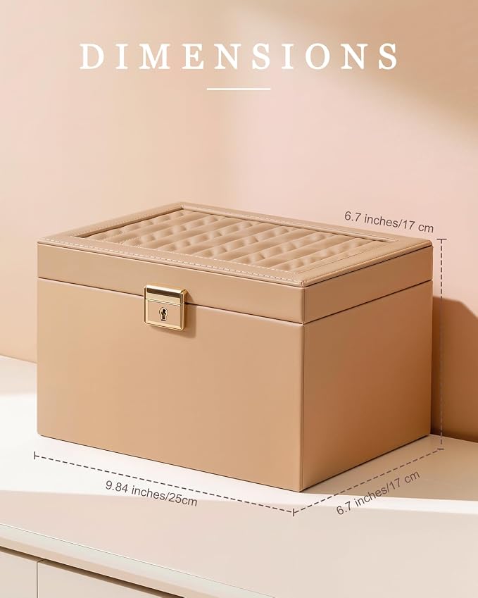 DesignSter Jewelry Box for Women Girl, 3-layer Lockable Jewelry Organizer with Mirror, Large Leather Jewelry Case for Earring Necklace Ring Bracelet Watch - Image 4