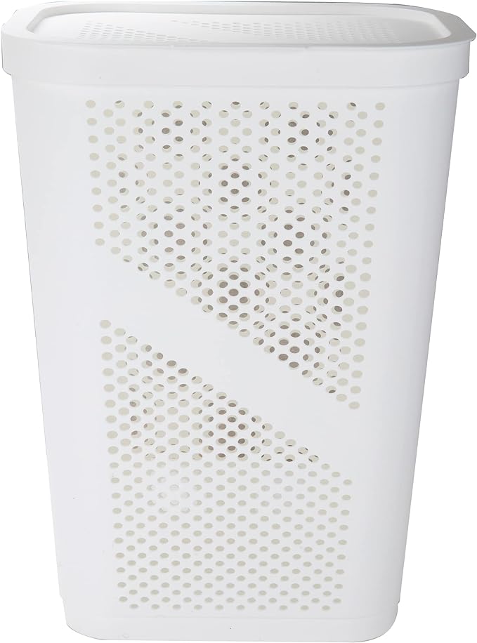Mind Reader 60L Slim Laundry Hamper, Clothes Basket, Lid, Ventilated, Plastic, Set of 2, White - Image 5