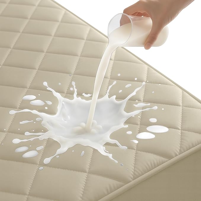 California King Mattress Protector,Waterproof Mattress Protector Fitted Up to 16" Deep Pocket, Soft Breathable Bed Mattress Cover for Bedroom,Doom Room,(Khaki)